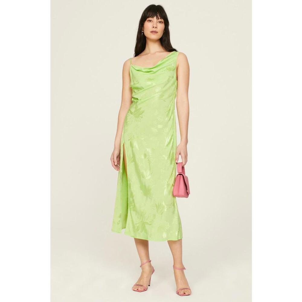 For Love and Lemons Green Ilana Midi Dress Size M with Discoloration & Open Seam